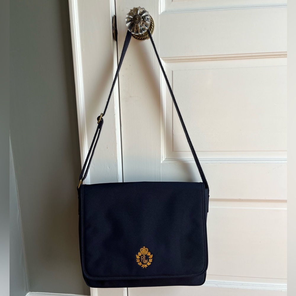 Vintage Lauren Ralph Lauren Navy Canvas Flap Crossbody Bag